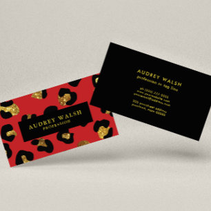 Carte De Visite Glam Parties scintillant or rouge Empreinte de léo