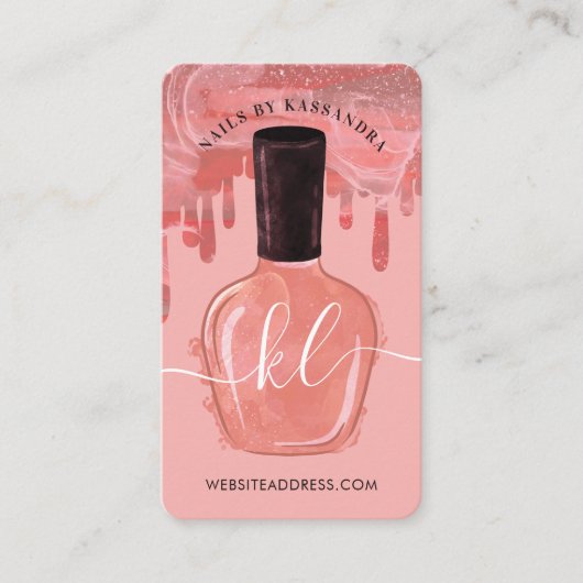 Carte De Visite Glam Pink Drives Clou Polonais bouteille Monogramm (Devant)