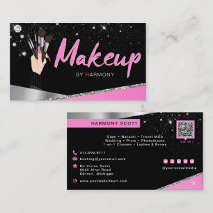 Carte De Visite Glam Pink Silver Diamonds Artiste maquillage MUA