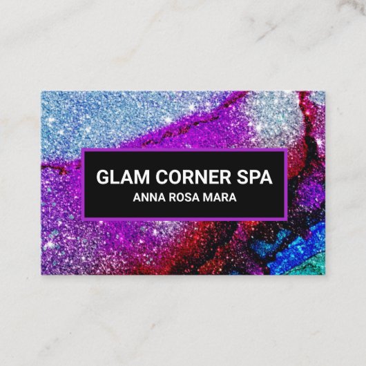 Carte De Visite *~* Glam Rainbow QR Parties scintillant Glitz Luxe (Devant)