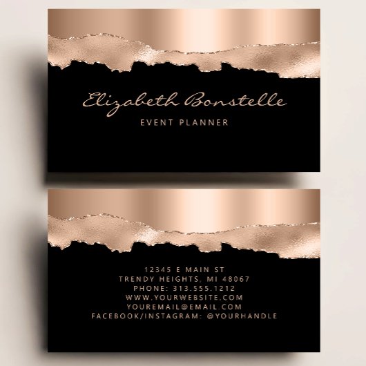 Carte De Visite Glam Rose Gold Foil Black Luxe