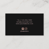 Carte De Visite Glam Rose Gold Lips Maquillage Artiste Plain Noir (Dos)