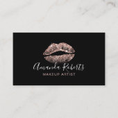 Carte De Visite Glam Rose Gold Lips Maquillage Artiste Plain Noir (Devant)