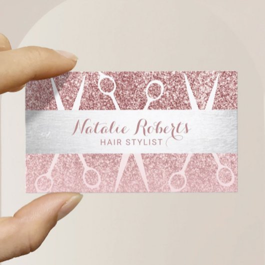 Carte De Visite Glam Rose Gold Parties scintillant cheveux Stylist