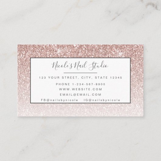 Carte De Visite Glam Rose Gold Parties scintillant Mani Pedi Nail (Dos)