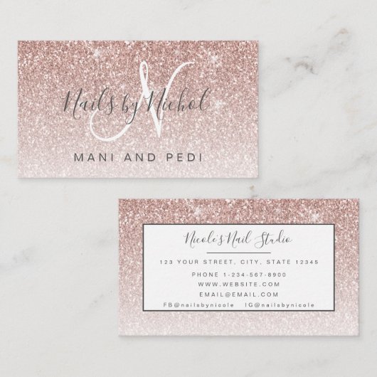 Carte De Visite Glam Rose Gold Parties scintillant Mani Pedi Nail (Devant / Derrière)