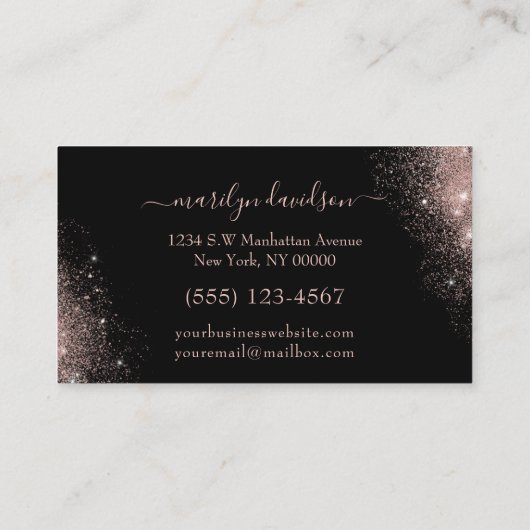 Carte De Visite Glam Rose Parties scintillant or Foil Design Profe (Dos)