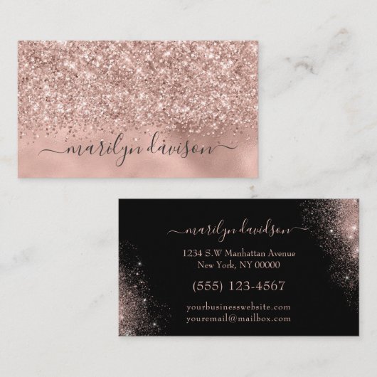 Carte De Visite Glam Rose Parties scintillant or Foil Design Profe (Devant / Derrière)