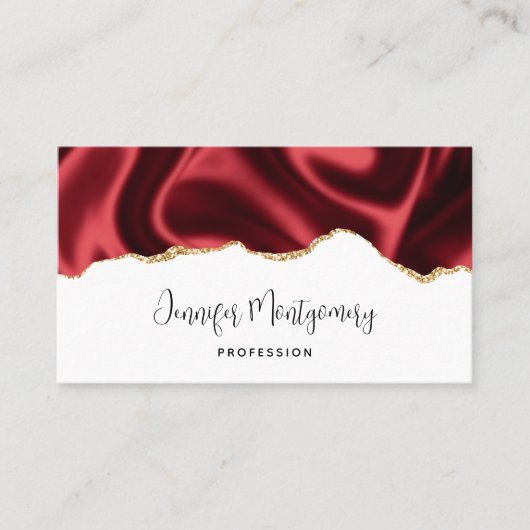 Carte De Visite Glam rouge foncé Satin foncé Design abstrait (Devant)