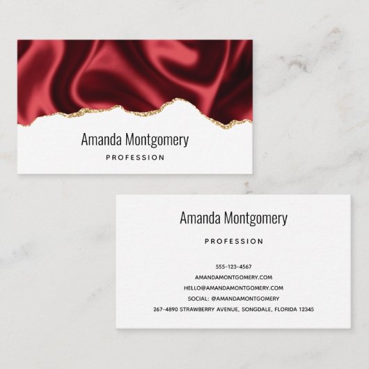 Carte De Visite Glam rouge foncé Satin foncé Design abstrait (Devant / Derrière)