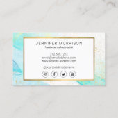 Carte De Visite Glam Script Aqua Blue Aquarelle Faux Gold Dust (Dos)