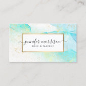 Carte De Visite Glam Script Aqua Blue Aquarelle Faux Gold Dust (Devant)