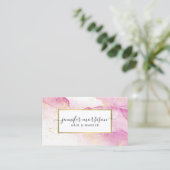Carte De Visite Glam Script Aquarelle rose avec Poussière Or Faux (Debout devant)