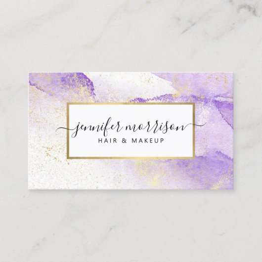 Carte De Visite Glam Script Purple Aquarelle avec Poussière Or Fau (Devant)