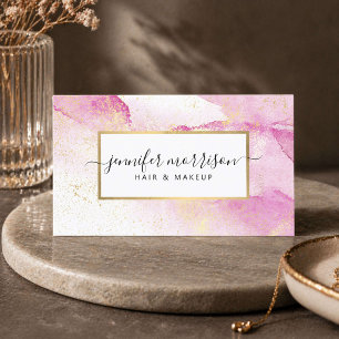 Carte De Visite Glam Script Rose Aquarelle avec Faux Poussière d'O