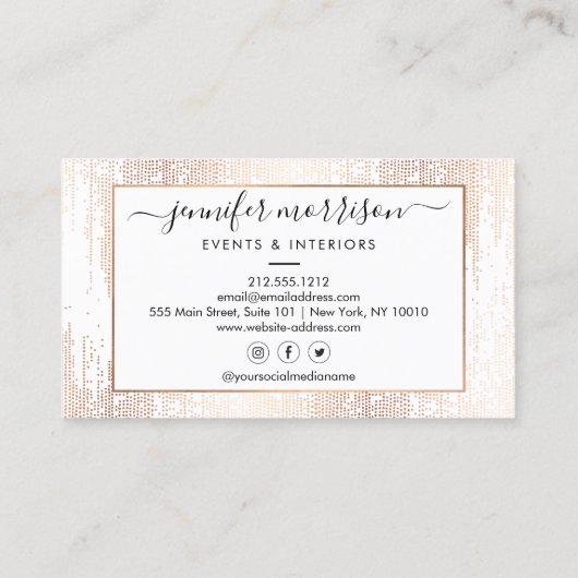 Carte De Visite Glam Script Rose Gold Confetti Pluie (Dos)