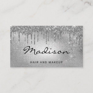 Carte De Visite Glam Silver Metallic Paillettes Cheveux & Maquilla