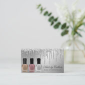 Carte De Visite Glam Silver Parties scintillant métallique gouttes (Debout devant)