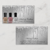 Carte De Visite Glam Silver Parties scintillant métallique gouttes (Devant / Derrière)