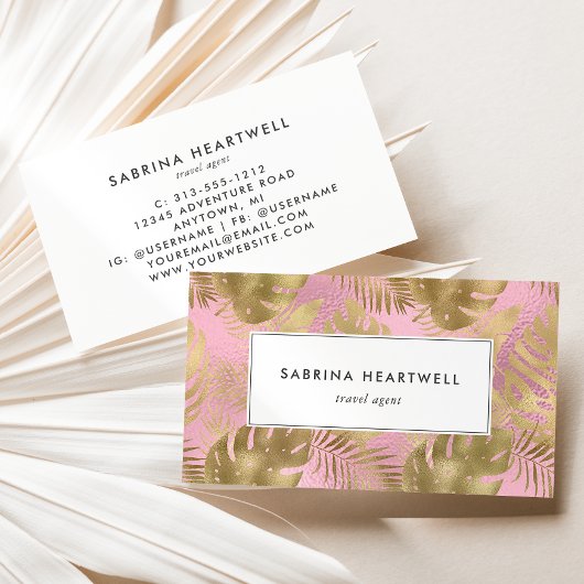 Carte De Visite Glam Tropical Foliage Or rose