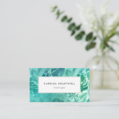 Carte De Visite Glam Tropical Monstera Feuille Turquoise Bleu (Debout devant)