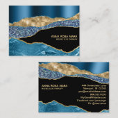 Carte De Visite *~* Glam Turquoise Agate Geode Gold Parties scinti (Devant / Derrière)
