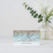 Carte De Visite Glam Turquoise Marbre Bronze Pailleté Script (Debout devant)