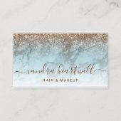 Carte De Visite Glam Turquoise Marbre Bronze Pailleté Script (Devant)