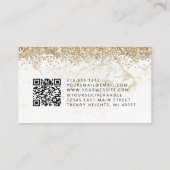 Carte De Visite Glam White Gold Marble Eyes QR Code Microblading (Dos)