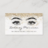Carte De Visite Glam White Gold Marble Eyes QR Code Microblading (Devant)