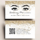 Carte De Visite Glam White Gold Marble Eyes QR Code Microblading