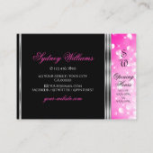 Carte De Visite Glamorous Black Girly Pink Glitter Initials (Dos)