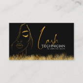 Carte De Visite Glamorous Black & Gold Lash Tech QR Code  (Devant)
