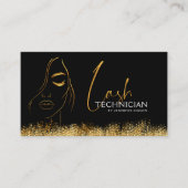 Carte De Visite Glamorous Black & Gold Lash Tech QR Code  (Devant)