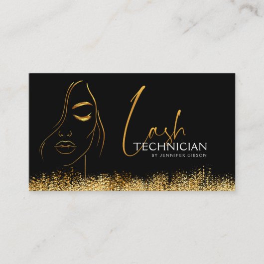 Carte De Visite Glamorous Black & Gold Lash Tech QR Code (Devant)