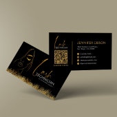 Carte De Visite Glamorous Black & Gold Lash Tech QR Code 