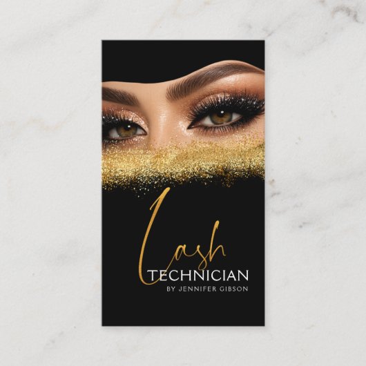 Carte De Visite Glamorous Gold & Black Lash Tech QR Code  (Devant)
