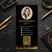 Carte De Visite Glamorous Gold & Black Lash Tech QR Code 