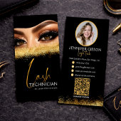 Carte De Visite Glamorous Gold & Black Lash Tech QR Code 