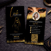 Carte De Visite Glamorous Gold & Black Lash Tech QR Code