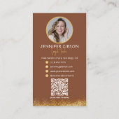 Carte De Visite Glamorous Gold & Brown Lash Tech QR Code (Dos)