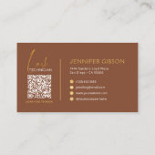 Carte De Visite Glamorous Gold & Brown Lash Tech QR Code (Dos)