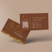 Carte De Visite Glamorous Gold & Brown Lash Tech QR Code 
