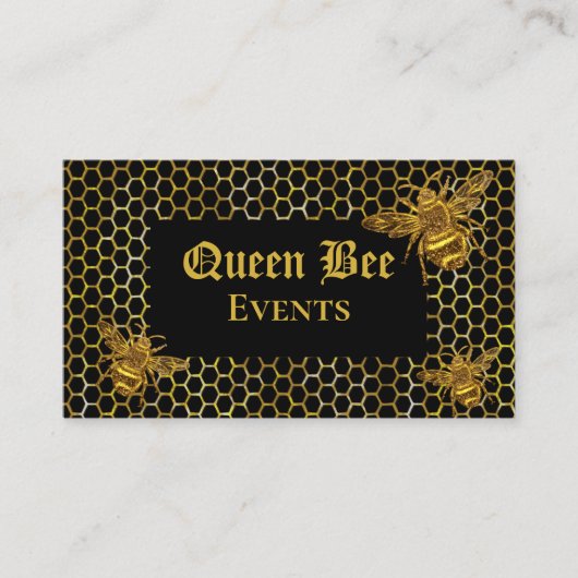 Carte De Visite Glamour Black Gold Queen Bee Événements Production (Devant)