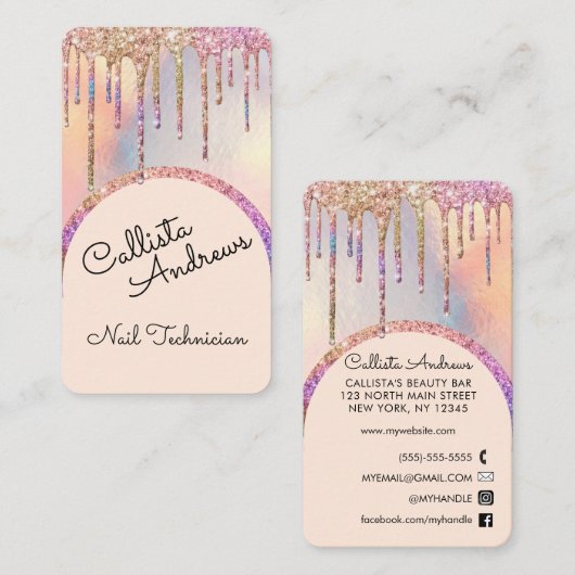 Carte De Visite Glamour Bling Iridescente Parties scintillant Driv (Devant / Derrière)