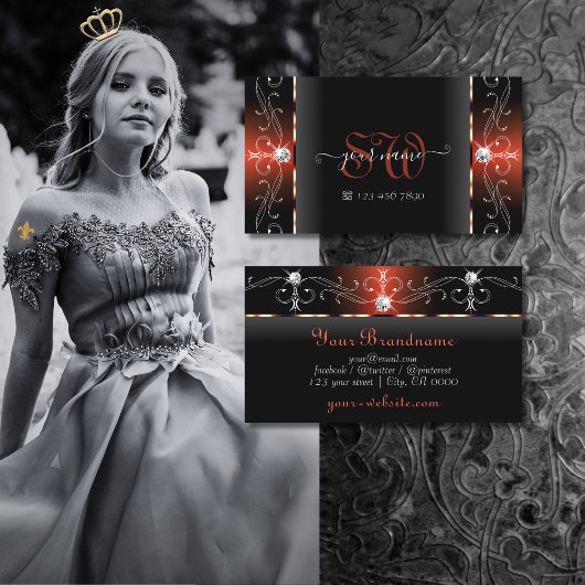 Carte De Visite Glamour Lave Noire Rouge Squigglé Bijoux Monogramm