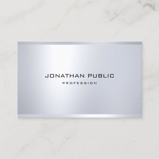 Carte De Visite Glamour moderne Argent Look Élégant Simple Plaque (Devant)