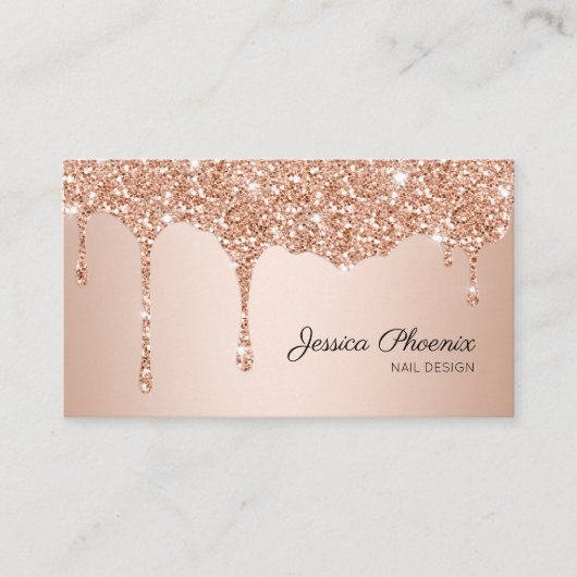 Carte De Visite Glamour moderne ORANGE Rose Gold Glitzer baisse (Devant)