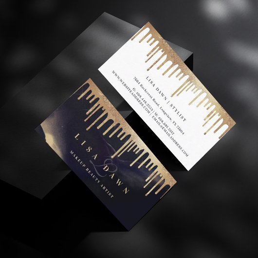 Carte De Visite Glamour Parties scintillant or goutte d'encre fonc