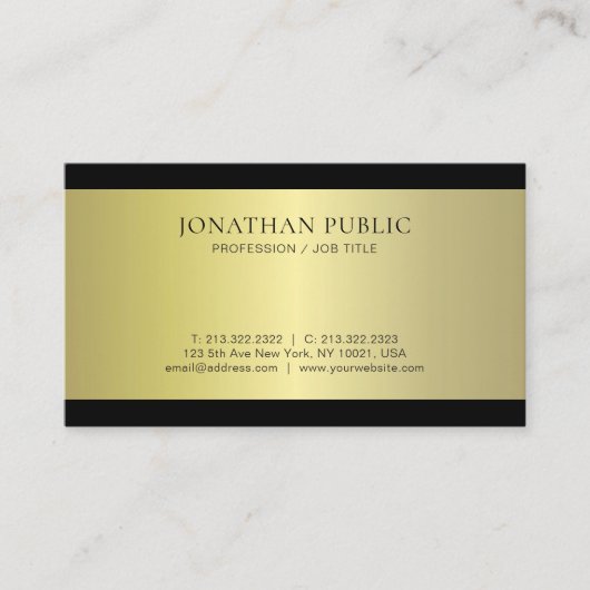 Carte De Visite Glamour professionnel Gold Effet Plain Luxe Modern (Devant)